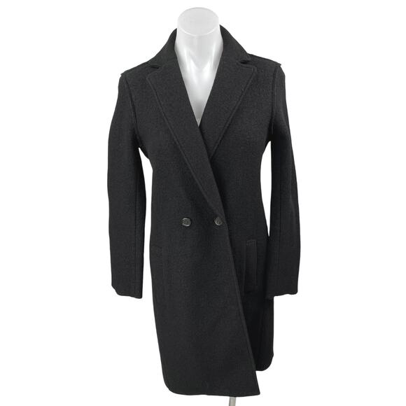 J.Crew Women's Black 100% Wool Long Sleeve Double Breasted Trench Coat Jacket 00 - Picture 1 of 5
